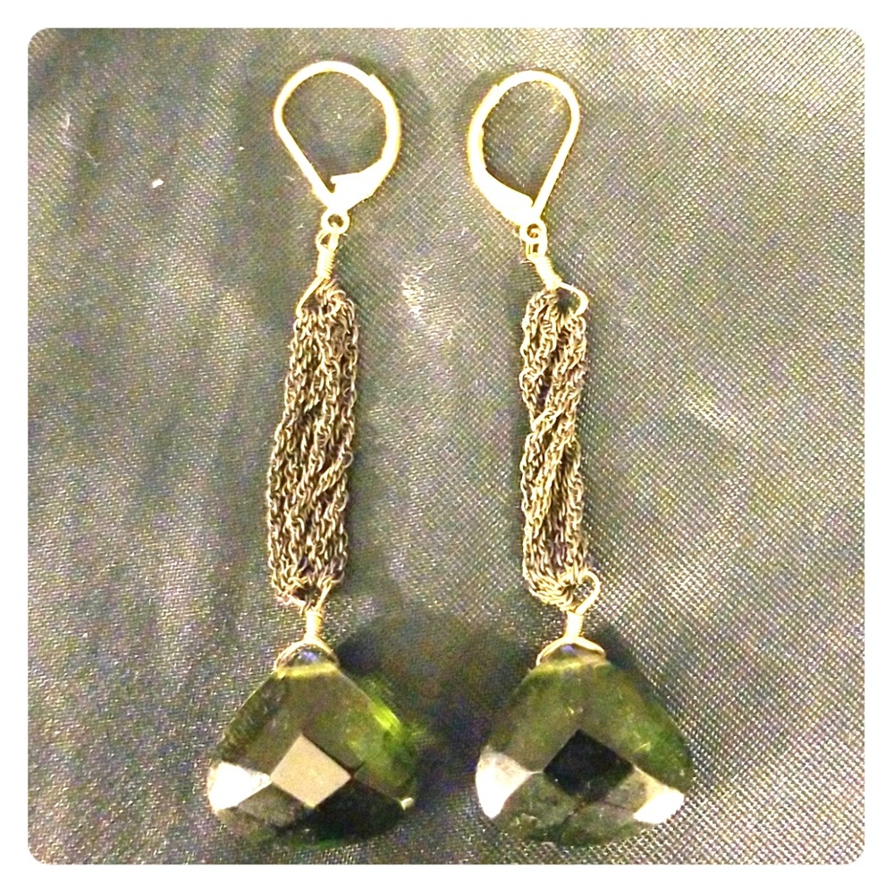 Green stone dangly earrings